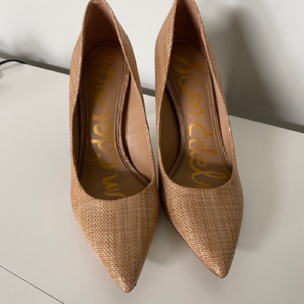 Sam Edelman Tan Woven Pointed-Toe Pumps